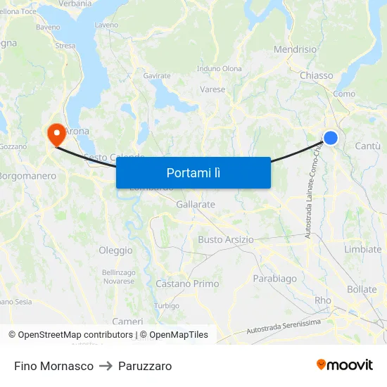 Fino Mornasco to Paruzzaro map