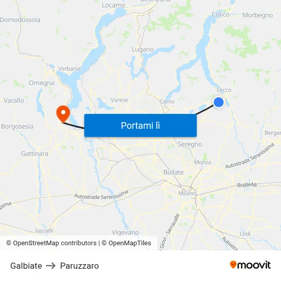 Galbiate to Paruzzaro map