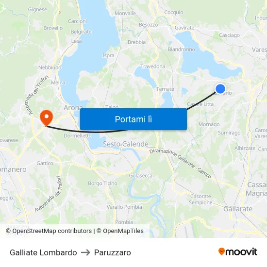 Galliate Lombardo to Paruzzaro map