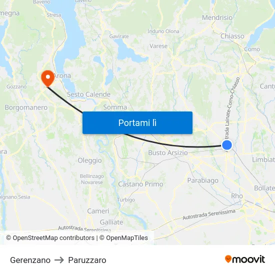 Gerenzano to Paruzzaro map