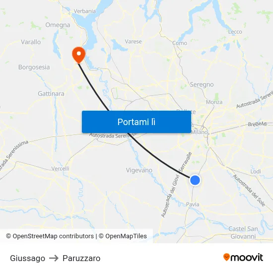 Giussago to Paruzzaro map