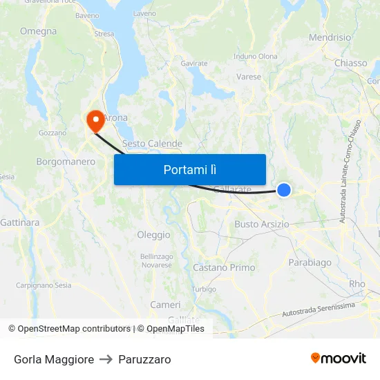 Gorla Maggiore to Paruzzaro map