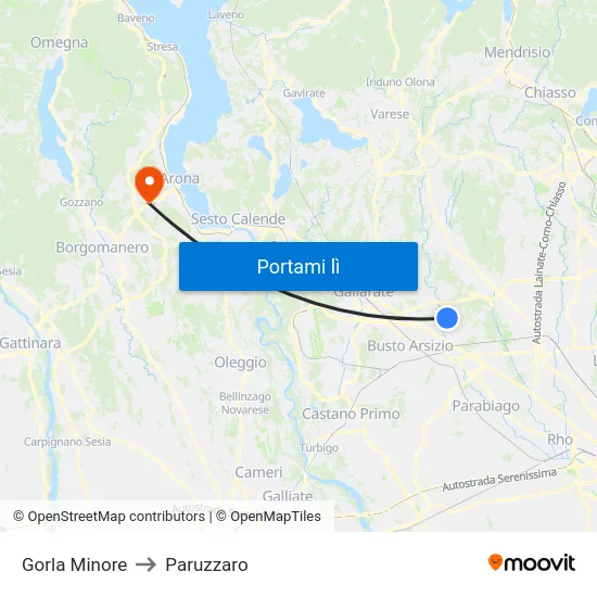 Gorla Minore to Paruzzaro map