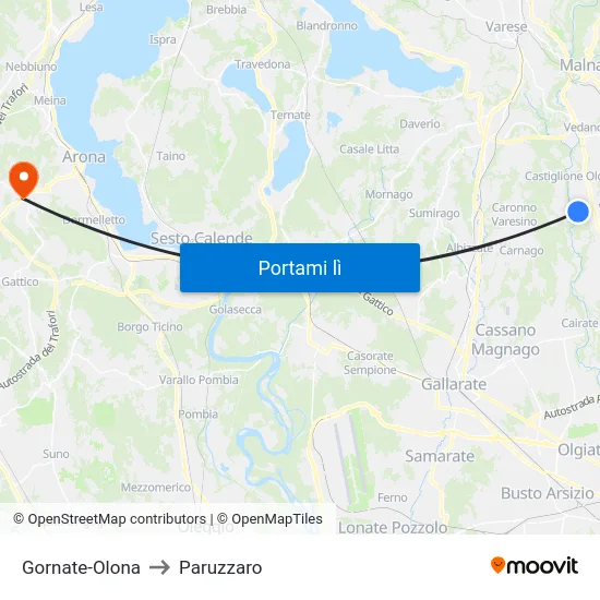Gornate-Olona to Paruzzaro map