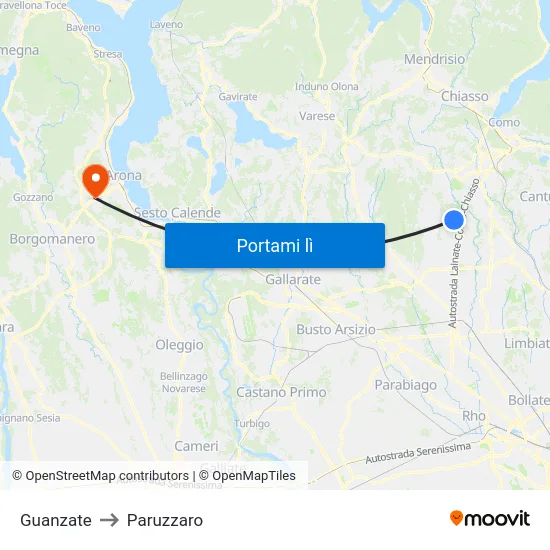 Guanzate to Paruzzaro map