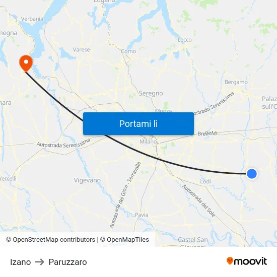 Izano to Paruzzaro map