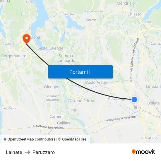 Lainate to Paruzzaro map