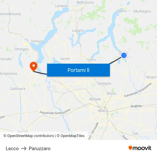 Lecco to Paruzzaro map