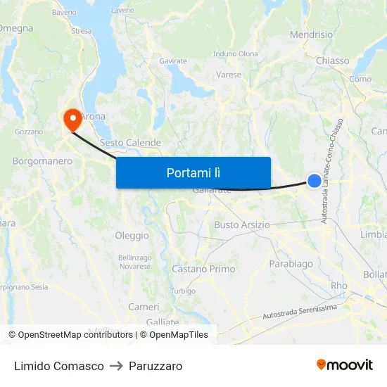 Limido Comasco to Paruzzaro map