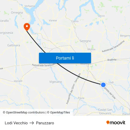 Lodi Vecchio to Paruzzaro map