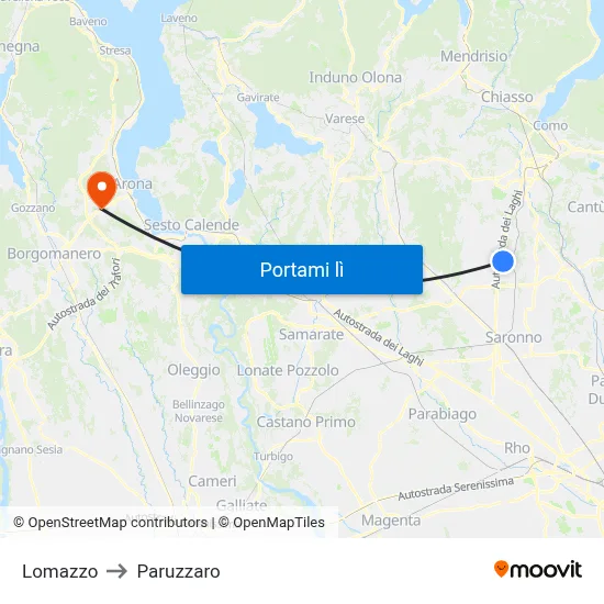 Lomazzo to Paruzzaro map