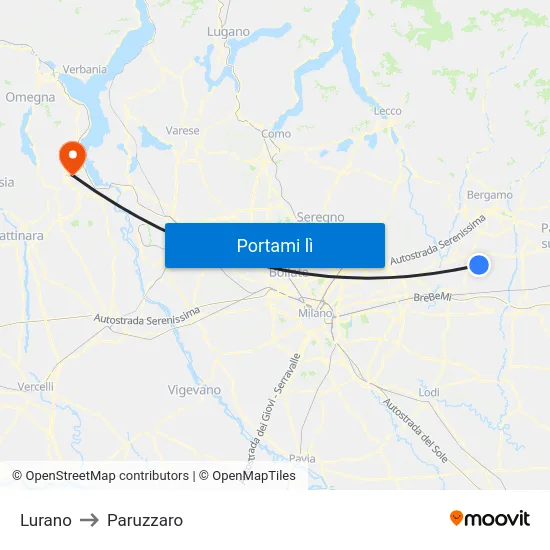 Lurano to Paruzzaro map