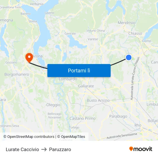 Lurate Caccivio to Paruzzaro map