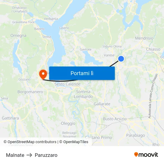 Malnate to Paruzzaro map