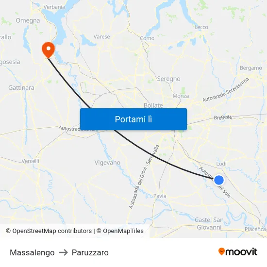 Massalengo to Paruzzaro map