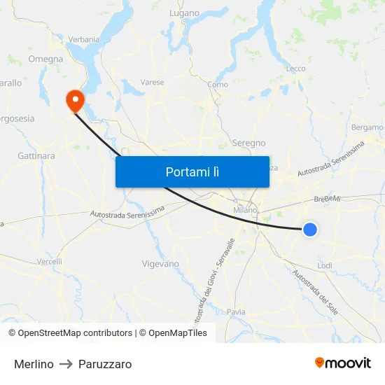 Merlino to Paruzzaro map