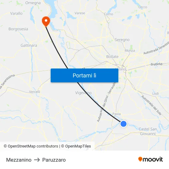 Mezzanino to Paruzzaro map