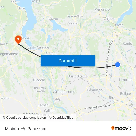 Misinto to Paruzzaro map