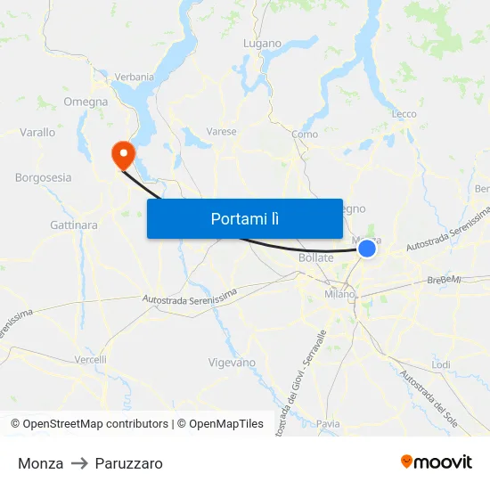 Monza to Paruzzaro map