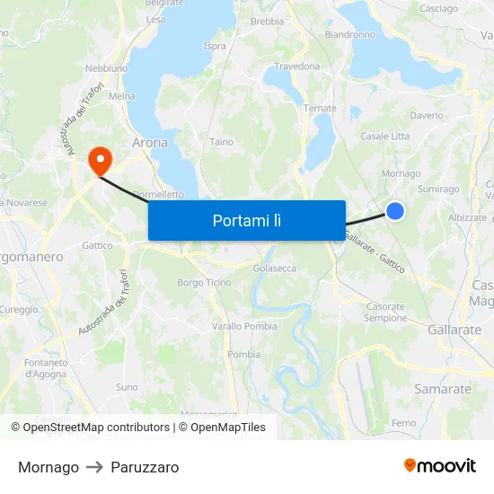 Mornago to Paruzzaro map