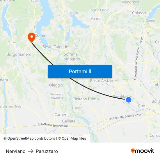 Nerviano to Paruzzaro map