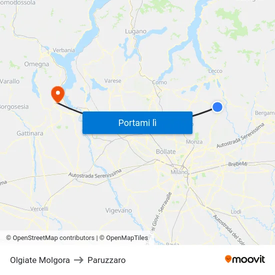 Olgiate Molgora to Paruzzaro map