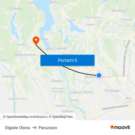 Olgiate Olona to Paruzzaro map