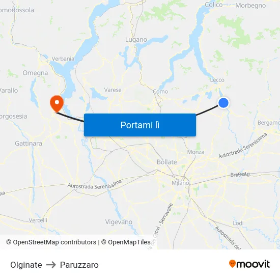 Olginate to Paruzzaro map