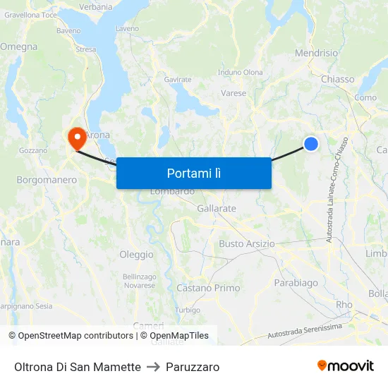 Oltrona Di San Mamette to Paruzzaro map