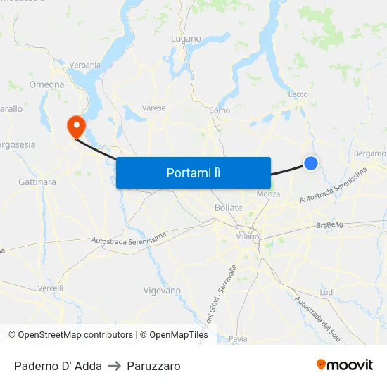 Paderno D' Adda to Paruzzaro map