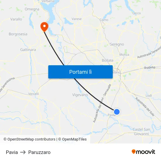 Pavia to Paruzzaro map