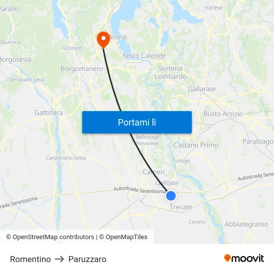 Romentino to Paruzzaro map