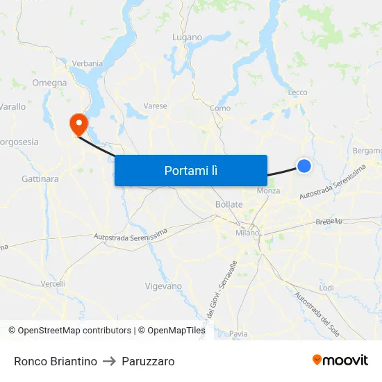 Ronco Briantino to Paruzzaro map