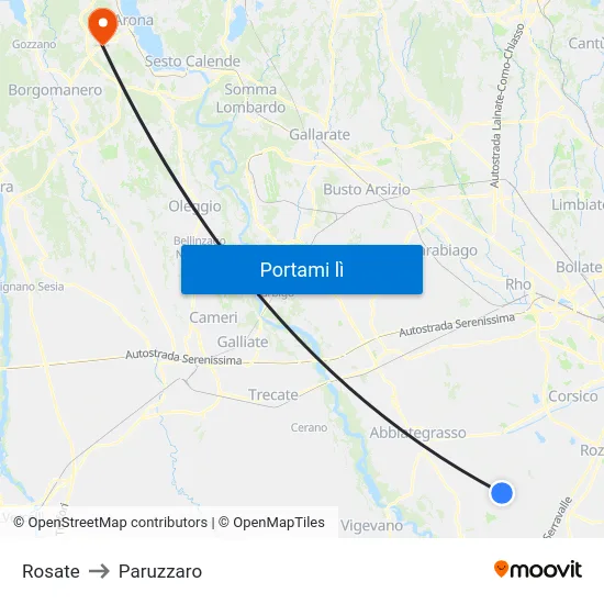 Rosate to Paruzzaro map