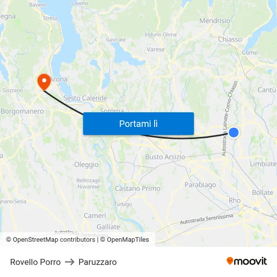Rovello Porro to Paruzzaro map