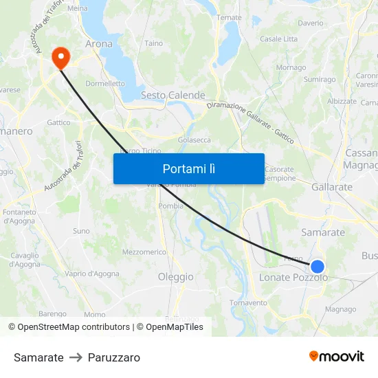 Samarate to Paruzzaro map