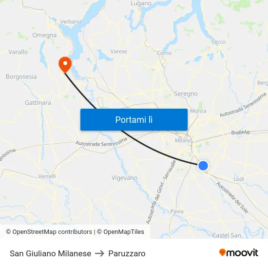 San Giuliano Milanese to Paruzzaro map