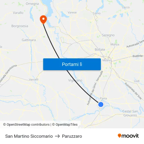 San Martino Siccomario to Paruzzaro map