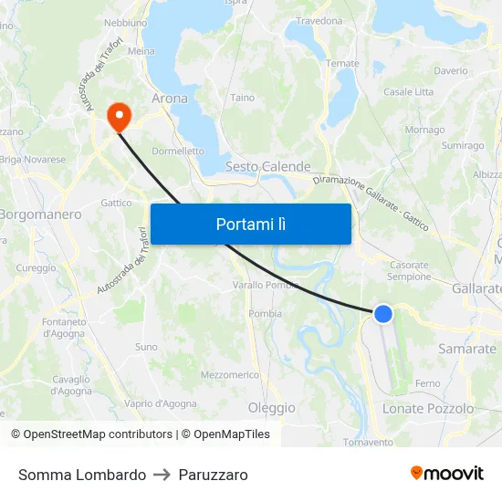 Somma Lombardo to Paruzzaro map