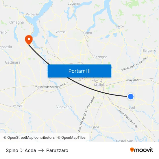 Spino D' Adda to Paruzzaro map