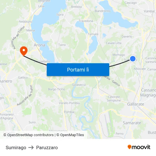 Sumirago to Paruzzaro map