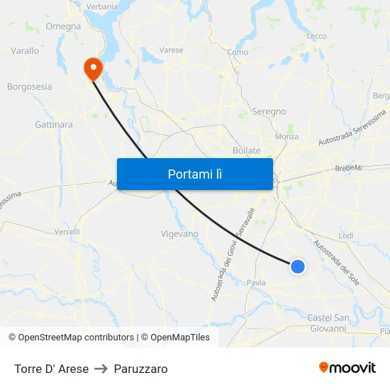 Torre D' Arese to Paruzzaro map