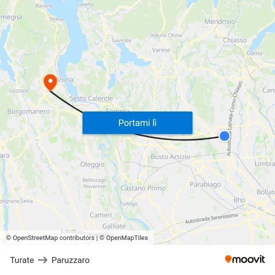 Turate to Paruzzaro map