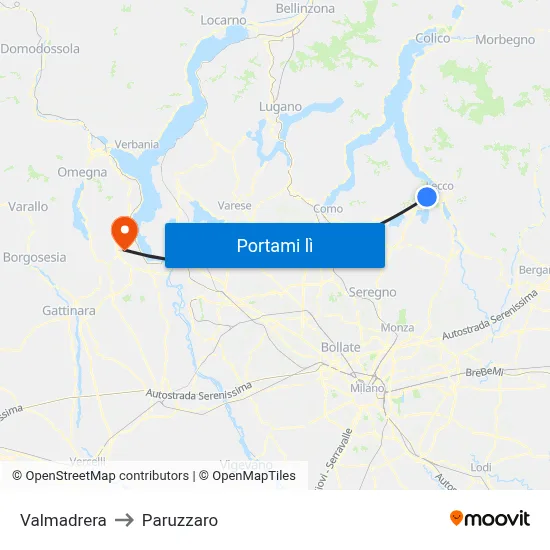 Valmadrera to Paruzzaro map