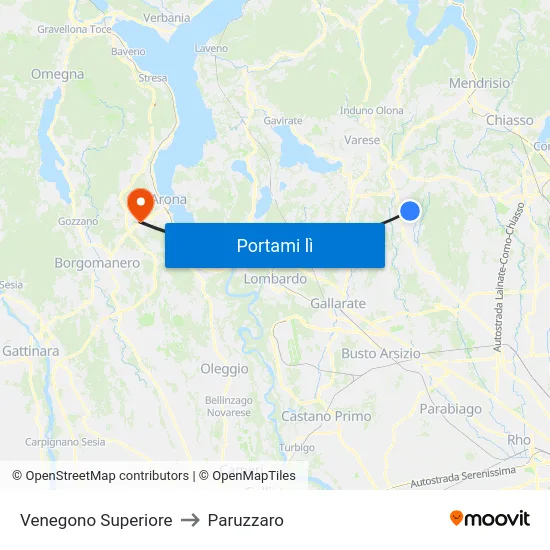 Venegono Superiore to Paruzzaro map