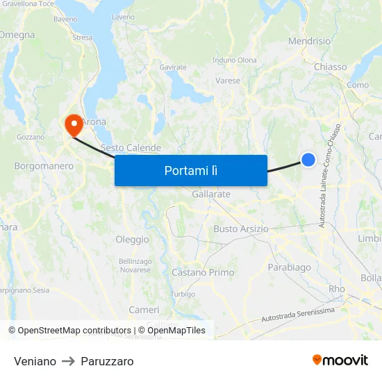 Veniano to Paruzzaro map