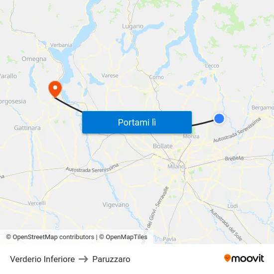 Verderio Inferiore to Paruzzaro map