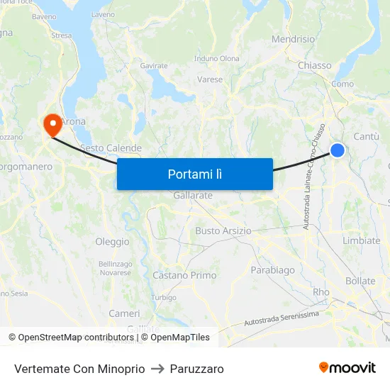 Vertemate Con Minoprio to Paruzzaro map