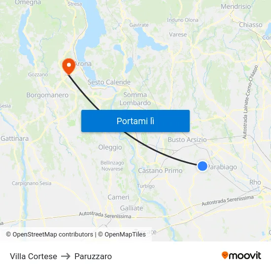 Villa Cortese to Paruzzaro map