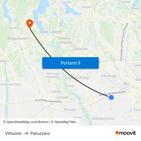 Vittuone to Paruzzaro map